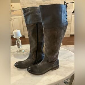 NEW-ROAN-Gray/Taupe Suede and Leather Knee-High Boots Sz 6.5